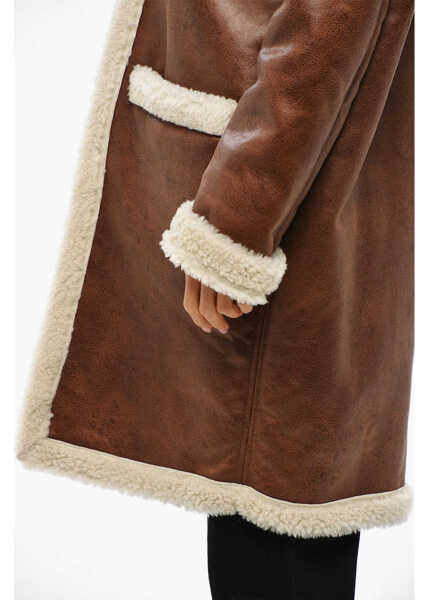 Paltoane DSQUARED2 Eco-Shearling Coat With Patch Pockets Brown Femei (BM 19269734) 2