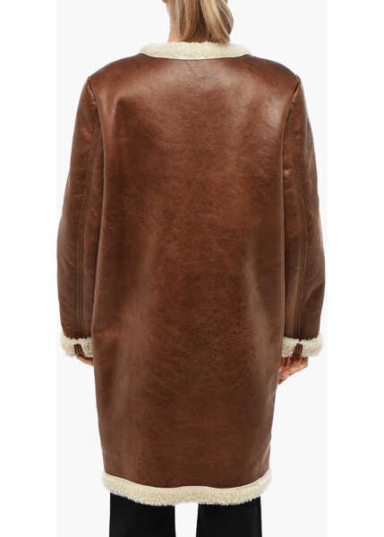 Paltoane DSQUARED2 Eco-Shearling Coat With Patch Pockets Brown Femei (BM 19269734) 3