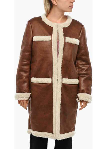Paltoane DSQUARED2 Eco-Shearling Coat With Patch Pockets Brown Femei (BM 19269734) 1