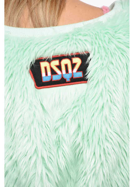 Jachete DSQUARED2 Faux Fur Cropped Fit Funny Jacket Light Blue Femei (BM 19269830) 4