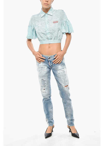 Camasi casual DSQUARED2 Short-Sleeved Jacquard Shirt Light Blue Femei (BM 19269842) 4