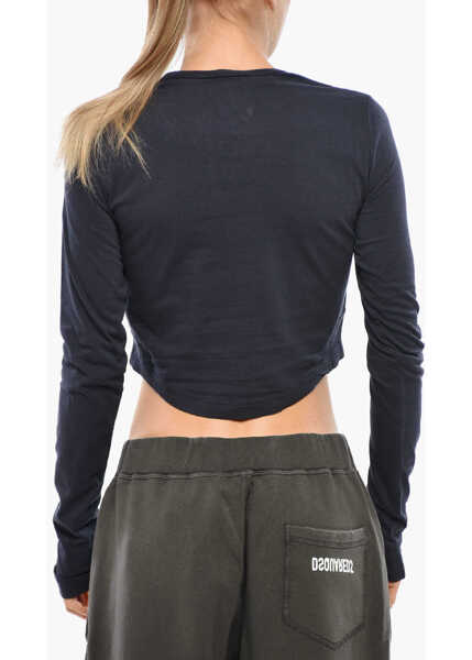 Tricouri DSQUARED2 Cotton Cropped Fit T-Shirt With Lace-Up Detail Blue Femei (BM 19269851) 3