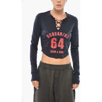 Tricouri Cotton Cropped Fit T-Shirt With Lace-Up Detail Femei