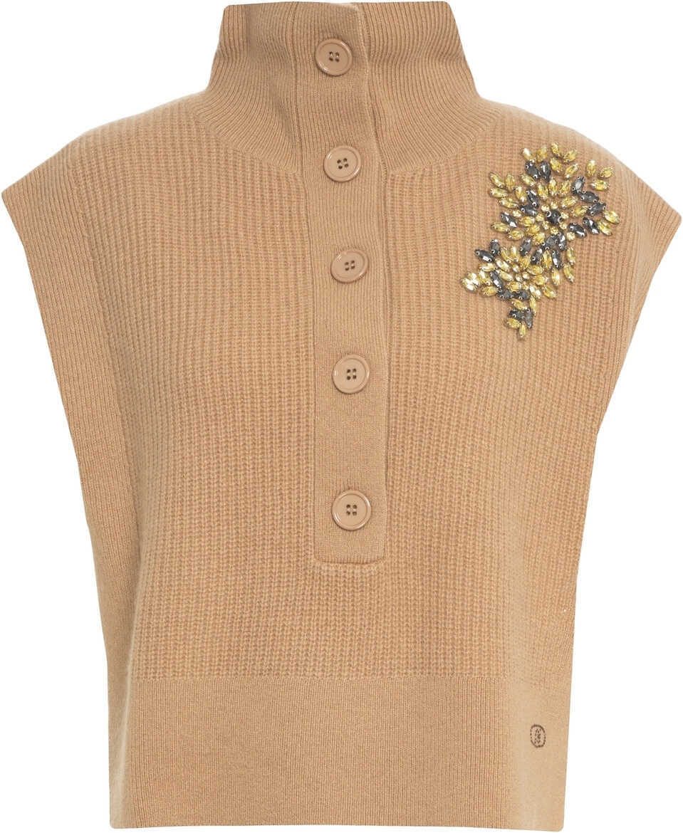 Pulovere casual Liu Jo White Knit vest with rhinestones Beige Femei (BM 19270037) 1