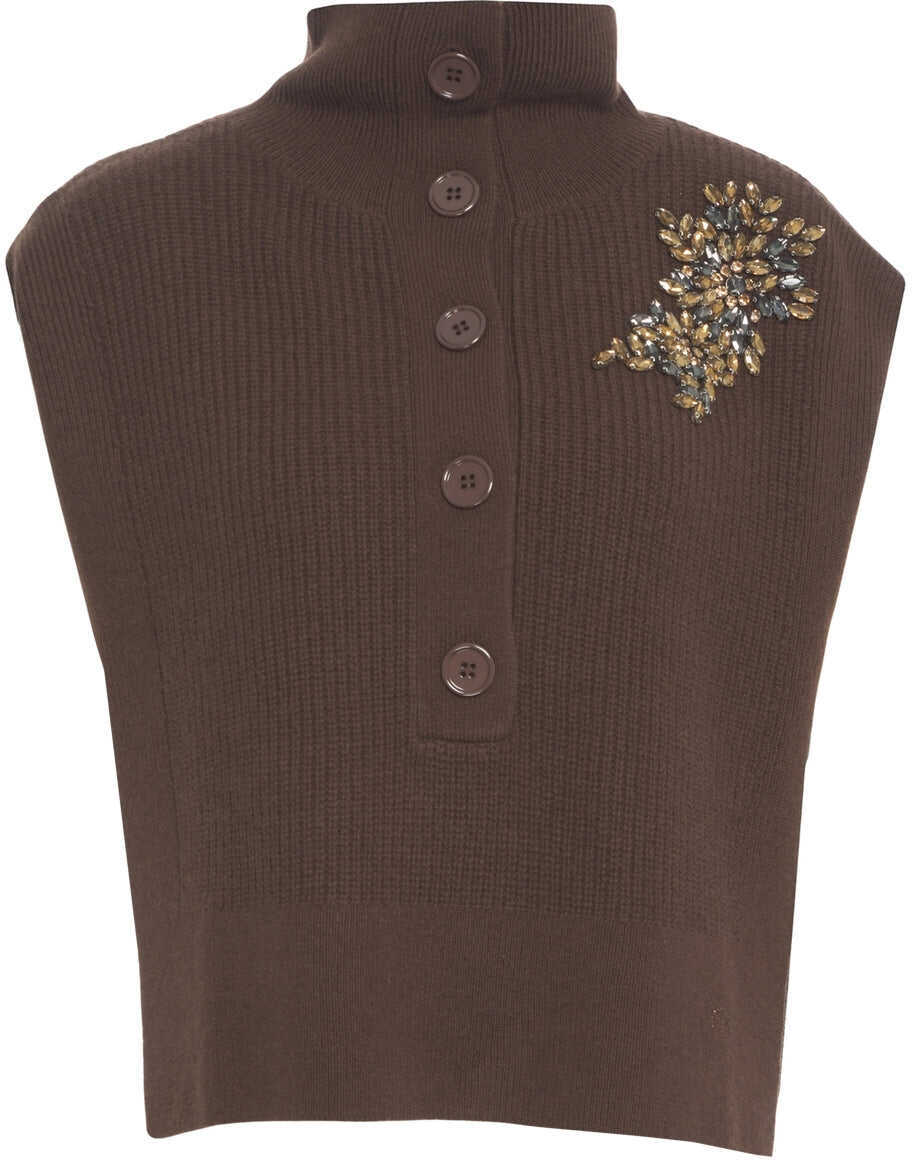 Pulovere casual Liu Jo White Knit vest with rhinestones Brown Femei (BM 19270037) 2