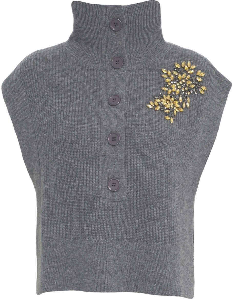 Pulovere casual Liu Jo White Knit vest with rhinestones Grey Femei (BM 19270037) 2