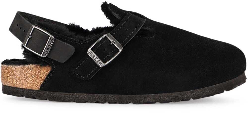 Sandale Birkenstock Birkenstock Tokio Leather And Fur Slippers Black Femei (BM 19272570) 2