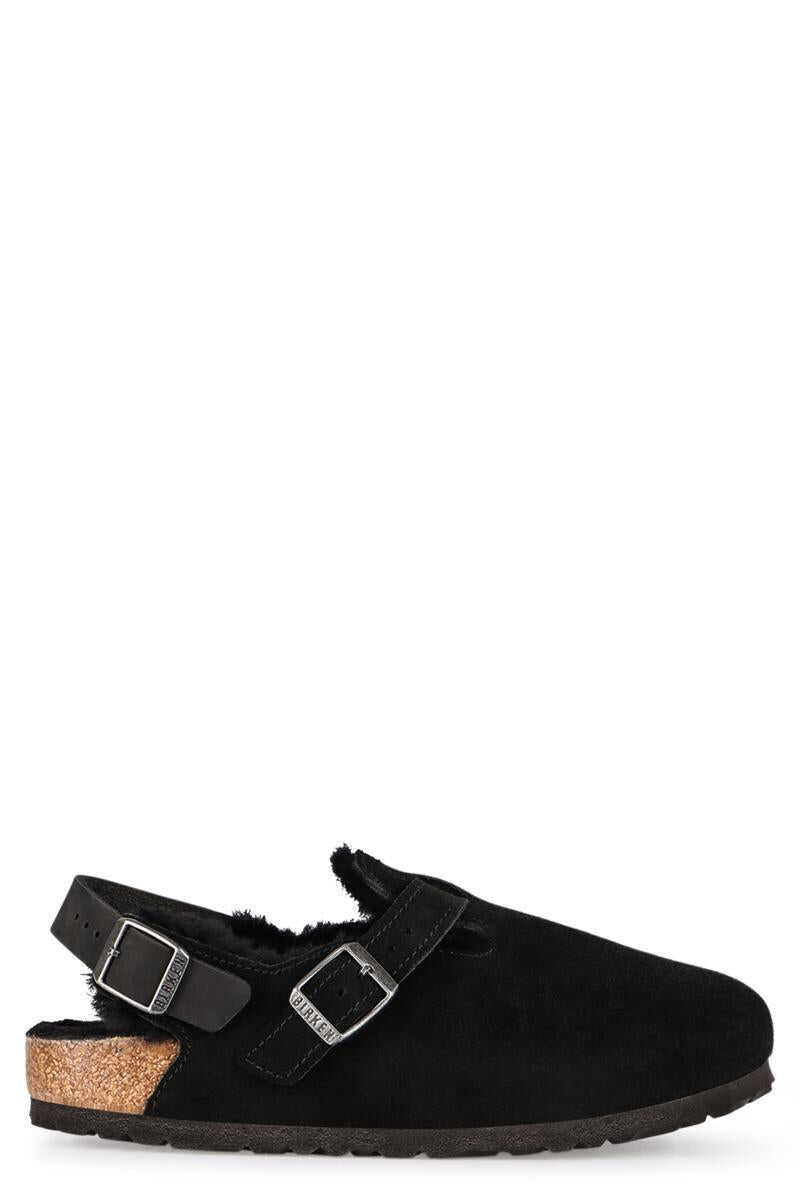 Sandale Birkenstock Birkenstock Tokio Leather And Fur Slippers Black Femei (BM 19272570) 1