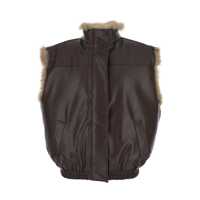 Geci Reversible Sleeveless Jacket With Logo Patch On The Rear In Ecofur And Ecoleather Woman Femei