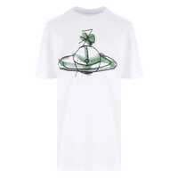 Tricouri White Crew Neck T-Shirt With Orb Print On The Front In Cotton Man Barbati