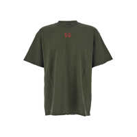 Tricouri Green Crewneck T-Shirt With Dropped Shoulders And Logo Print On Front And Rear In Cotton Man Barbati