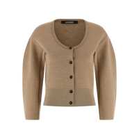 Cardigane 'Le Gilet Doppio' Beige Cardigan With Round Neck And Ribbed Trims In Wool Blend Stretch Woman Femei