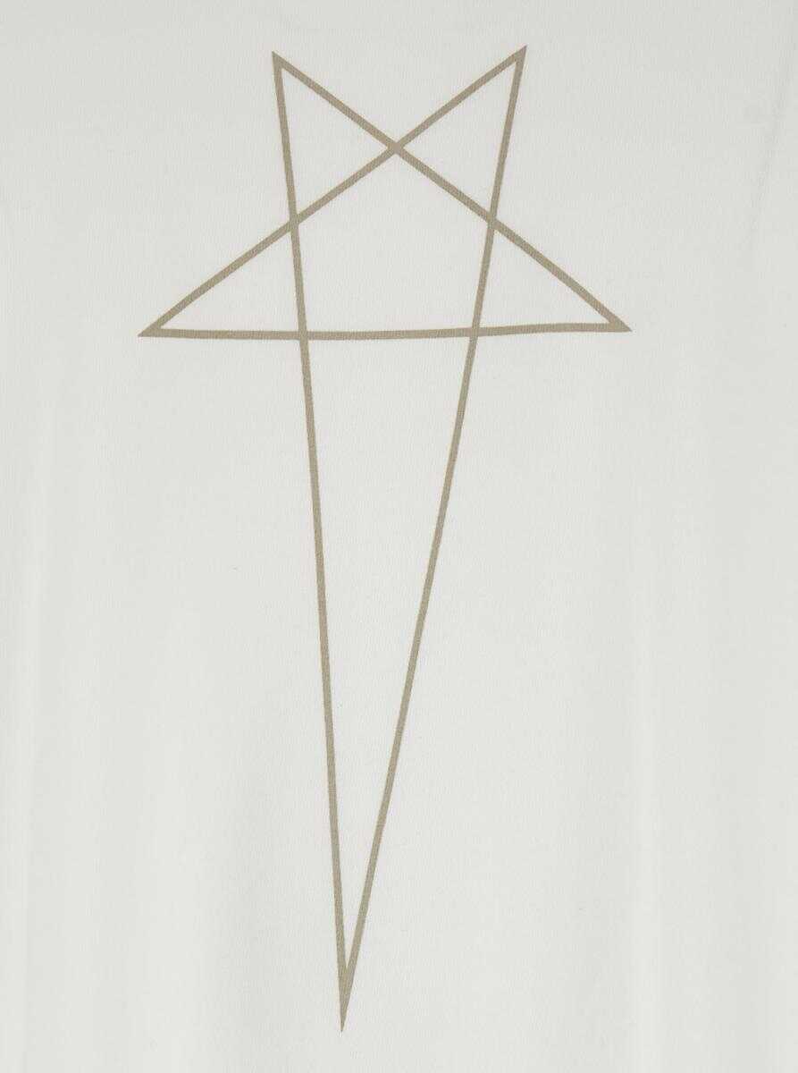 Tricouri Rick Owens White Crewneck T-Shirt With Logo Print On The Front In Cotton Man WHITE Barbati (BM 19275165) 3