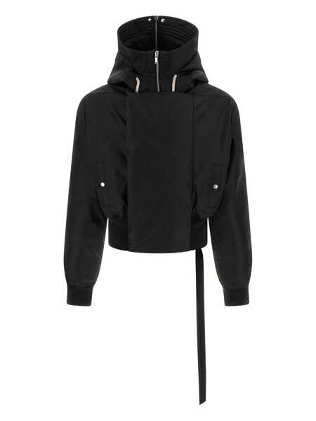 Geci Rick Owens Alice Black Jacket With Oversized Hood And Asymmetrical Flap In Tech Fabric Man Black Barbati (BM 19275210) 1