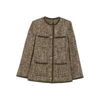Geci Brown Crew Neck Jacket With Front Patch Pockets In Wool Blend Woman Femei