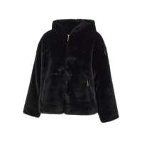 Geci 'Yumola' Black Jacket With Drawstring Hood And Logo Patch On The Sleeve In Ecofur Woman Femei