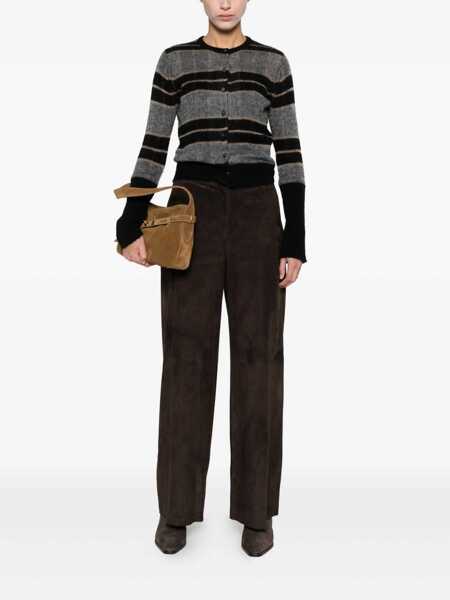 Pantaloni casual VIA MASINI 80 Via Masini 80 Leather Wide-Leg Trousers BROWN Femei (BM 19275960) 2