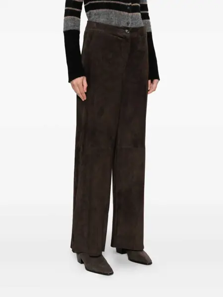 Pantaloni casual VIA MASINI 80 Via Masini 80 Leather Wide-Leg Trousers BROWN Femei (BM 19275960) 3