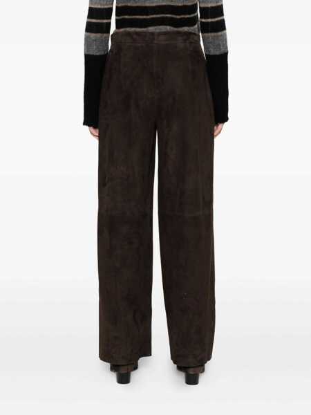 Pantaloni casual VIA MASINI 80 Via Masini 80 Leather Wide-Leg Trousers BROWN Femei (BM 19275960) 4
