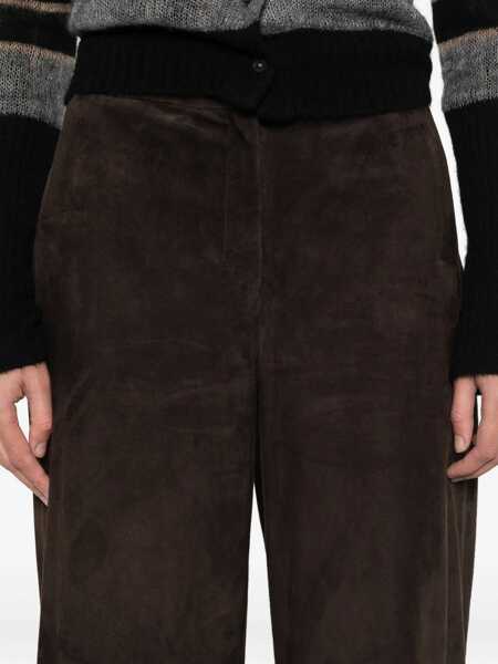 Pantaloni casual VIA MASINI 80 Via Masini 80 Leather Wide-Leg Trousers BROWN Femei (BM 19275960) 5