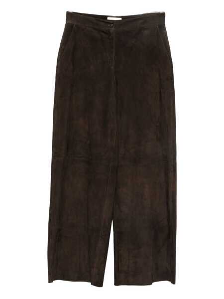 Pantaloni casual VIA MASINI 80 Via Masini 80 Leather Wide-Leg Trousers BROWN Femei (BM 19275960) 1