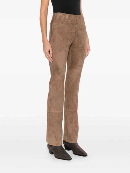 Pantaloni casual VIA MASINI 80 Via Masini 80 Leather Flared Leg Trousers BROWN Femei (BM 19275963) 3