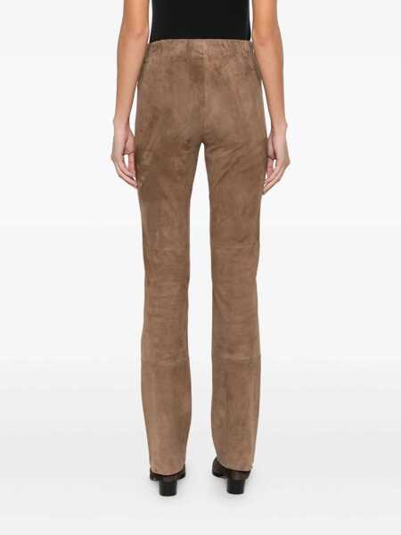 Pantaloni casual VIA MASINI 80 Via Masini 80 Leather Flared Leg Trousers BROWN Femei (BM 19275963) 4
