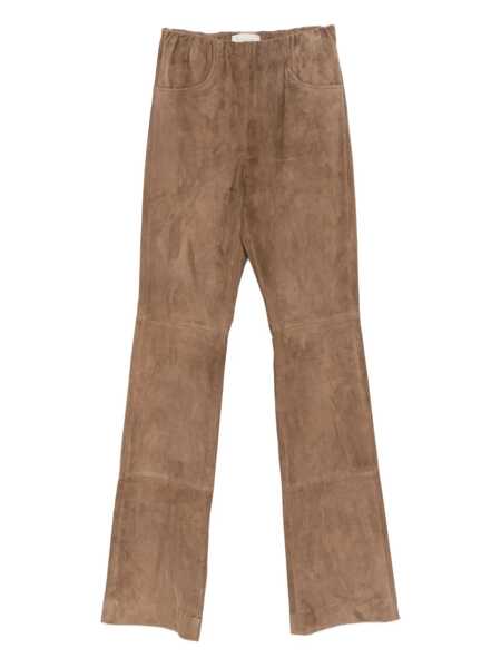 Pantaloni casual VIA MASINI 80 Via Masini 80 Leather Flared Leg Trousers BROWN Femei (BM 19275963) 1