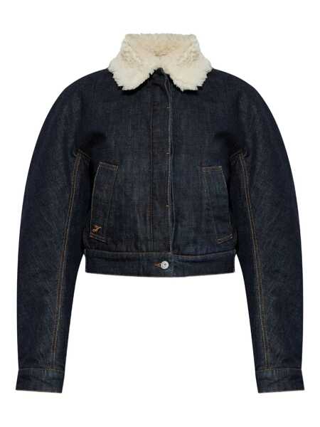 Geci JACQUEMUS Le Bomber De-Nimes Ovalo Blue Jacket With Fur Collar And Two Front Welt Pockets In Denim Woman BLUE Femei (BM 19276248) 1