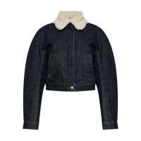 Geci 'Le Bomber De-Nimes Ovalo' Blue Jacket With Fur Collar And Two Front Welt Pockets In Denim Woman Femei