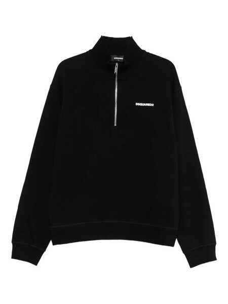 Pulovere DSQUARED2 Black High Neck Sweatshirt With Lettering Logo On The Front In Cotton Man Black Barbati (BM 19276659) 1