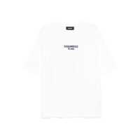 Tricouri White Crewneck T-Shirt With Logo Lettering On The Front In Cotton Man Barbati