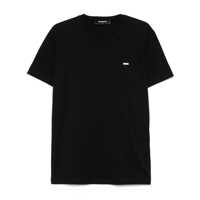 Tricouri Black Crewneck T-Shirt With Patch Logo On The Front In Cotton Man Barbati