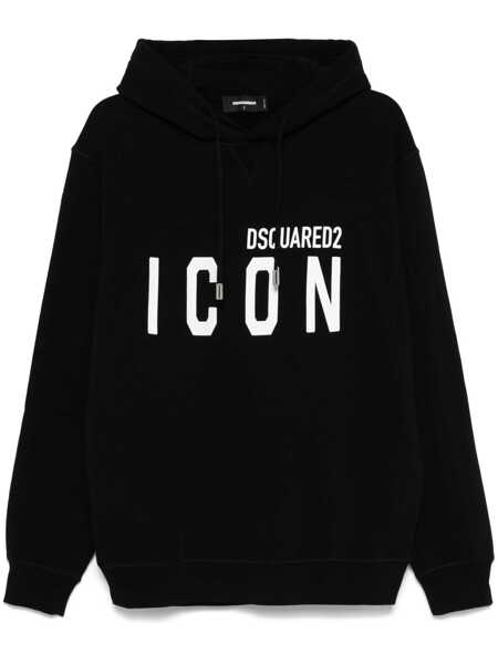 Bluze de trening DSQUARED2 Black Hoodie With Logo Print On The Front In Cotton Man Black Barbati (BM 19276746) 1