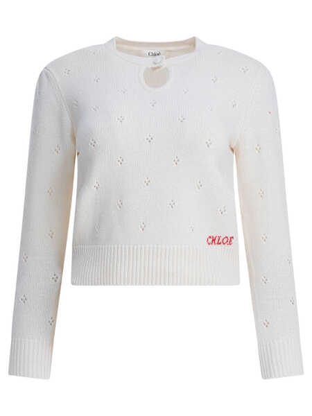 Pulovere Chloe Perforated wool and cashmere sweater White Femei (BM 19277385) 1