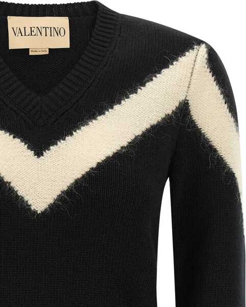 Pulovere Valentino Garavani Wool Sweater with a bow at the back NERO/AVORIO Femei (BM 19277540) 4