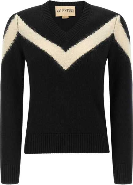 Pulovere Valentino Garavani Wool Sweater with a bow at the back NERO/AVORIO Femei (BM 19277540) 1