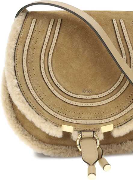 Genti de umar Chloe Small Saddle Marcie Shoulder Bag in suede and shearling SUMMERY BEIGE Femei (BM 19277660) 4