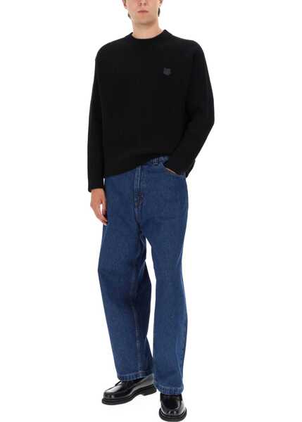 Pulovere casual MAISON KITSUN Ribbed Knit With Fox Patch BLACK Barbati (BM 19277954) 2