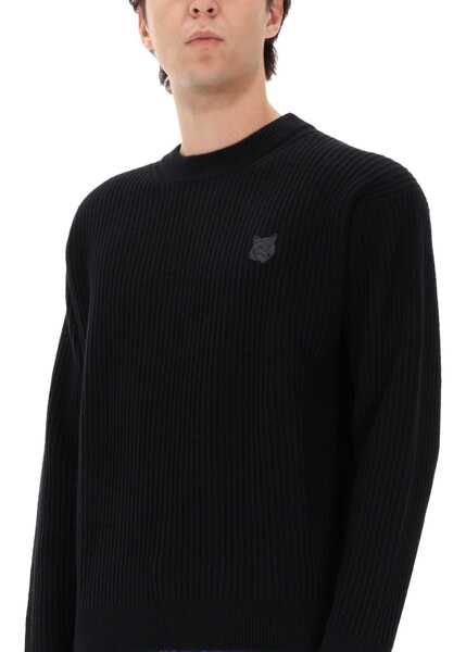 Pulovere casual MAISON KITSUN Ribbed Knit With Fox Patch BLACK Barbati (BM 19277954) 4
