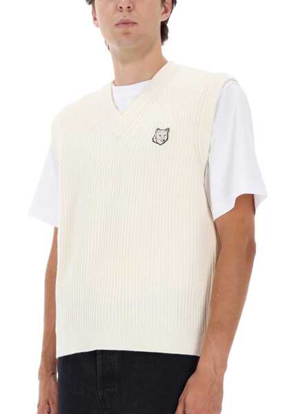 Veste casual MAISON KITSUN Ribbed Vest With Fox Patch IVORY Barbati (BM 19278191) 4