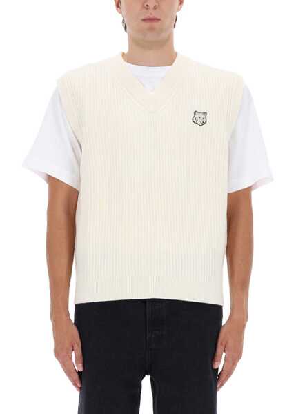 Veste casual MAISON KITSUN Ribbed Vest With Fox Patch IVORY Barbati (BM 19278191) 1