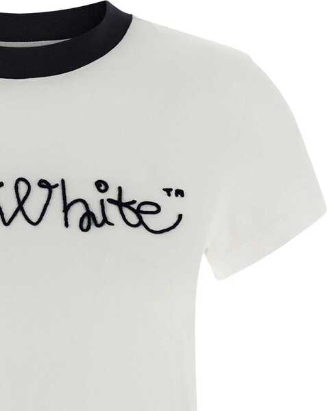 Tricouri Off-White T-Shirt With Embroidered Logo WHITE Femei (BM 19278224) 4