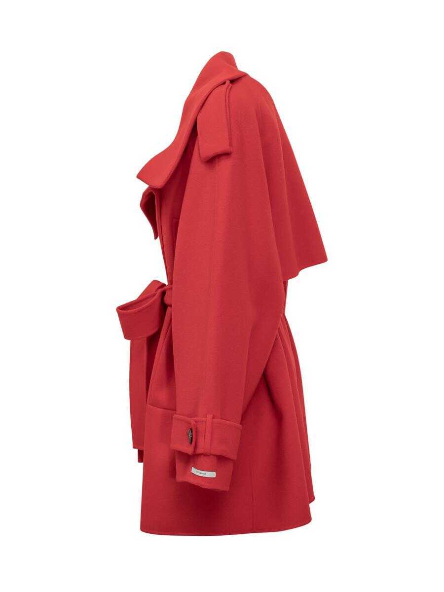 Paltoane SPORTMAX Sportmax Sportmax Red Double-Breasted Short Coat With Belt RED Femei (BM 19283973) 4