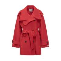 Paltoane Sportmax Sportmax Red Double-Breasted Short Coat With Belt Femei