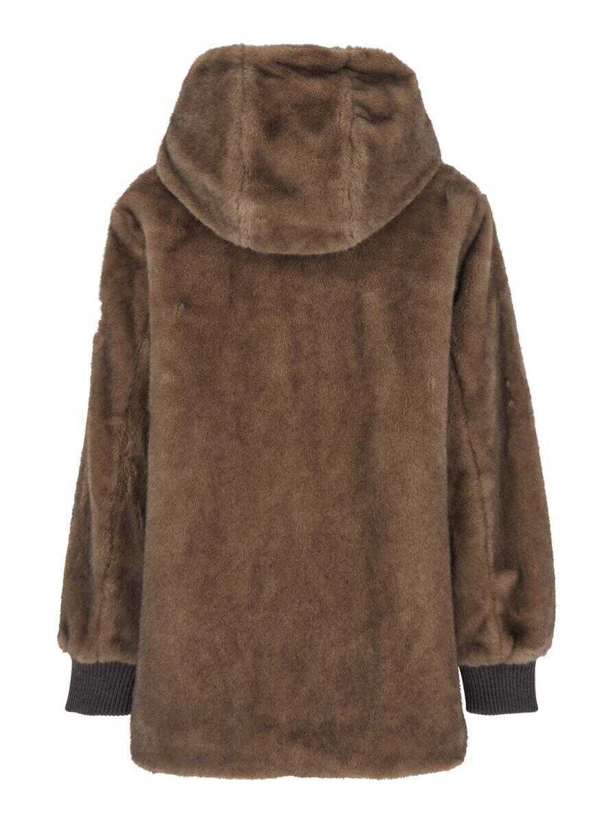 Geci TATRAS Arabis Brown Jacket With Fixed Hood And Logo Patch On The Sleeve In Faux Fur Woman BROWN Femei (BM 19284621) 2