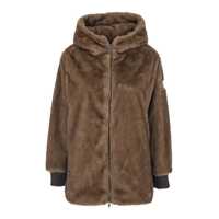 Geci 'Arabis' Brown Jacket With Fixed Hood And Logo Patch On The Sleeve In Faux Fur Woman Femei