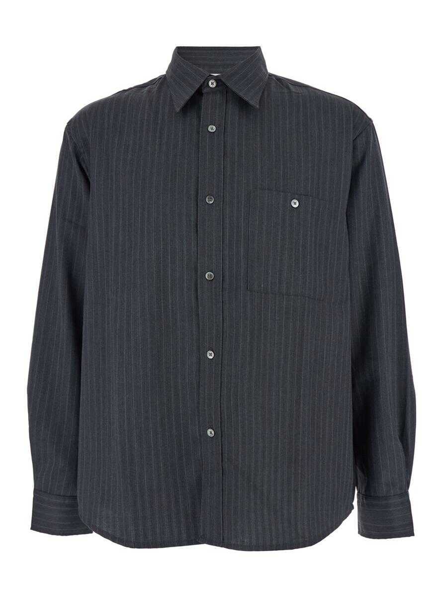 Camasi Tonywack Grey Pinstriped Shirt With Pointed Collar In Wool Blend Man GREY Barbati (BM 19284732) 1