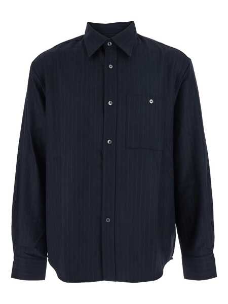 Camasi Tonywack Blue Pinstriped Shirt With Pointed Collar In Wool Blend Man BLUE Barbati (BM 19284777) 1