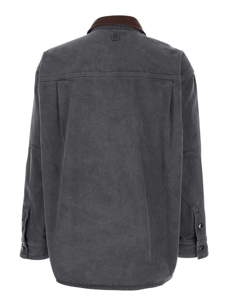 Camasi WOOYOUNGMI Grey Shirt With Patch Pockets On The Chest And Back Print In Denim Man GREY Barbati (BM 19284825) 2